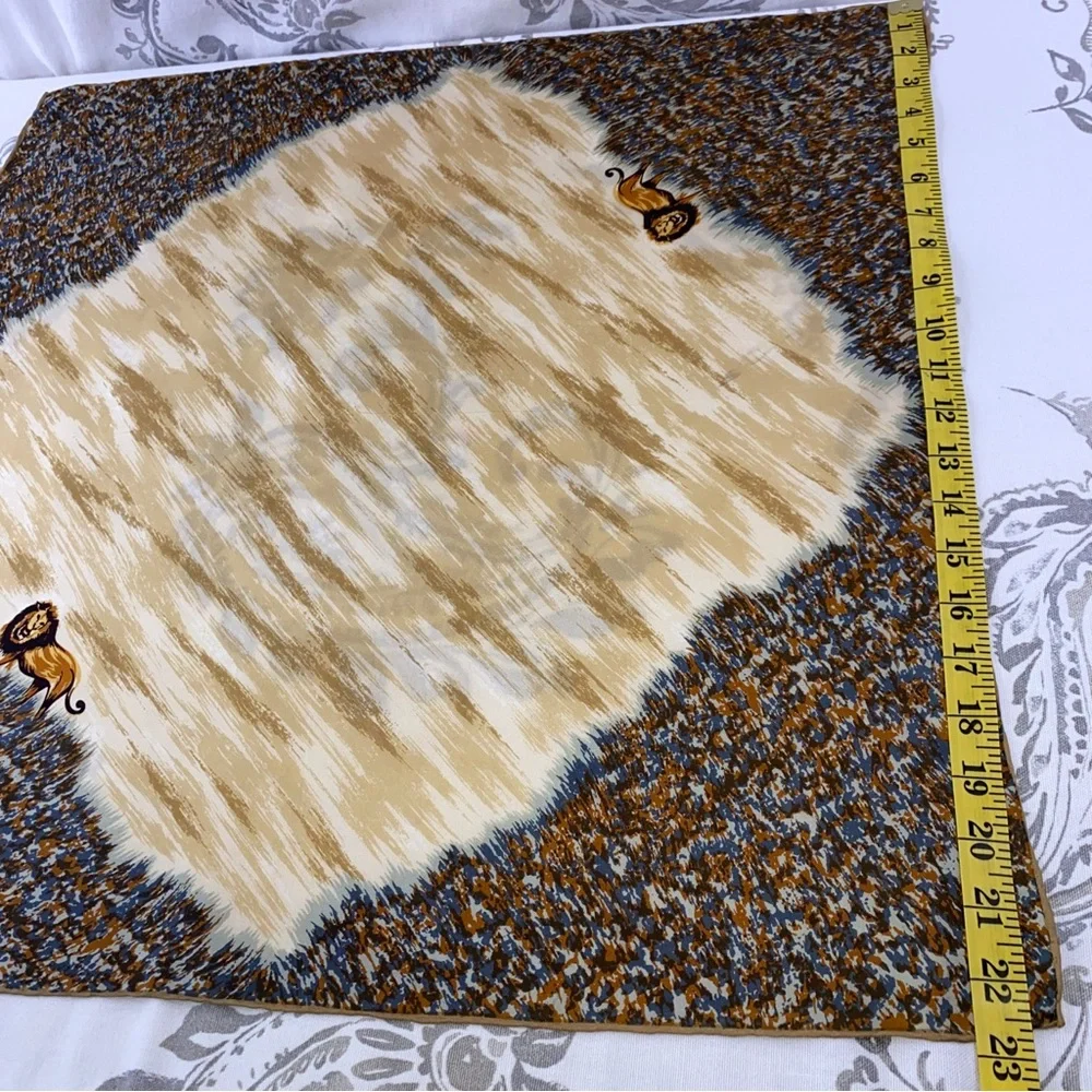 Vntg Lion‎ Silk Scarf 1960s Made In Japan BAAR & BEARDS